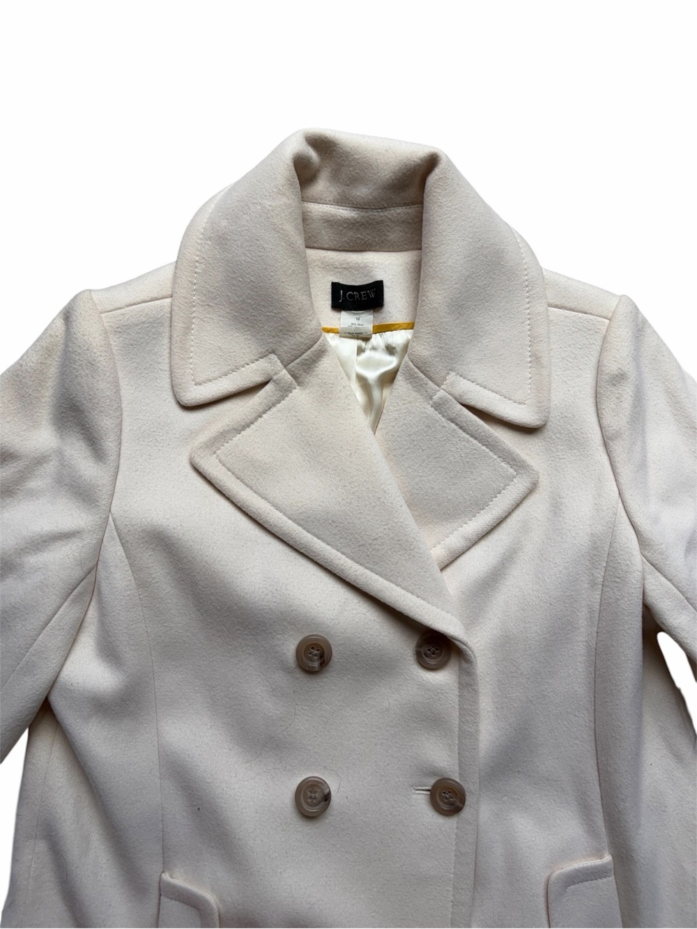 J.Crew Wool Cashmere Blend Double Breasted Peacoat Ivory Size 12 Classic Coat - Picture 3 of 9